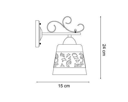Lampa de perete cu design floral și dimensiunile de 24 cm înălțime și 15 cm lățime.