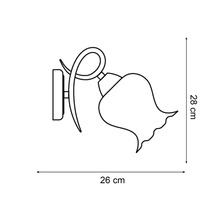 Dimensiunile lămpii de perete: 28 cm înălțime și 26 cm lățime