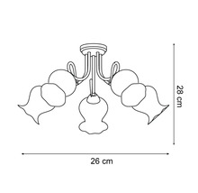 Schiță a unei lămpi de tavan cu cinci becuri, dimensiuni 26 pe 28 centimetri
