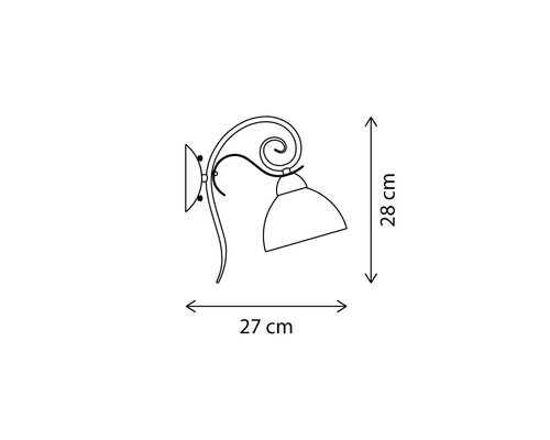 Desen tehnic cu dimensiunile lămpii de perete: 28 cm înălțime, 27 cm lățime