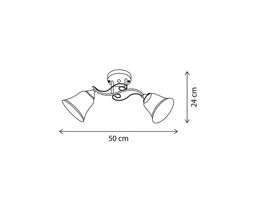 Desen al unei plafoniere cu două lămpi, dimensiuni 50 pe 24 cm