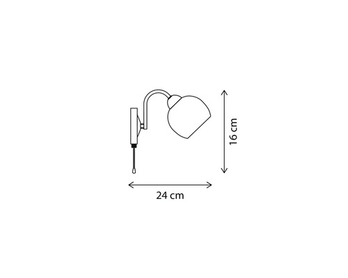 Desen tehnic al unei lămpi de perete cu dimensiunile de 16 cm înălțime și 24 cm lățime.