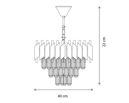 Schiță a unui candelabru cu dimensiunile de 40 pe 22 centimetri