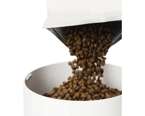 Hrana pentru animale este turnată într-un distribuitor automat