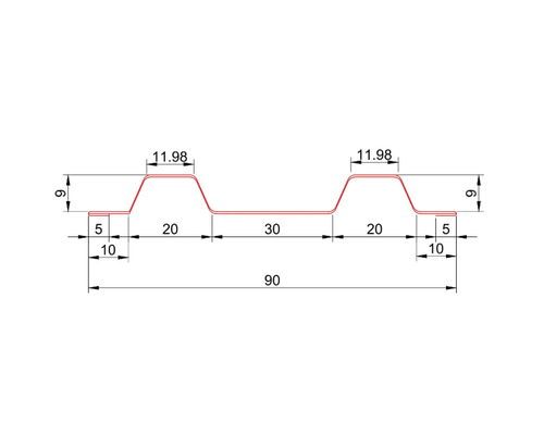 Șipcă metalică gard Bravo capăt drept 1250x90x0,50 mm roșu RAL 3009