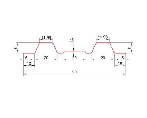 Desen tehnic al unei table trapezoidale cu dimensiuni