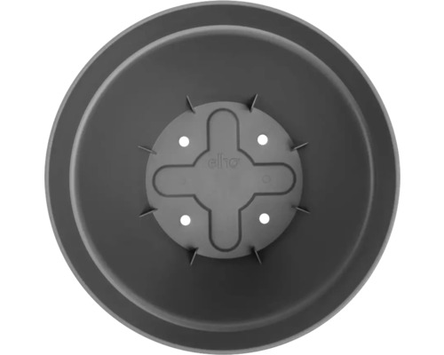 Partea inferioară a unui ghiveci rotund cu logo-ul Elho