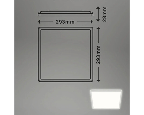 Desen tehnic al unei lămpi de tavan pătrate cu dimensiunile de 293 x 293 x 28 milimetri