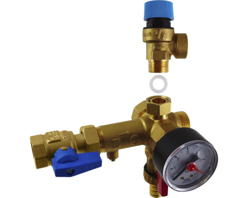 Distribuitor circuit de încălzire cu manometru și supapă de siguranță