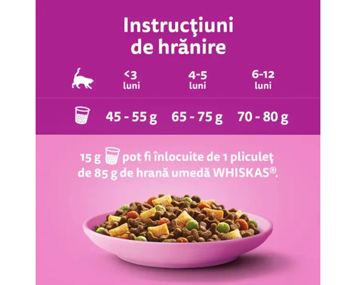 Instrucțiuni de hrănire pentru hrana de pisici într-un castron