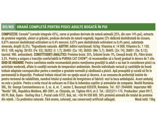 Informații despre hrana pentru pisici adulte