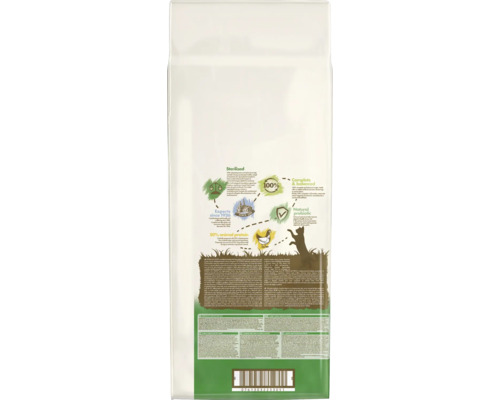 Spatele unui ambalaj de hrană pentru pisici sterilizate cu informații despre ingrediente