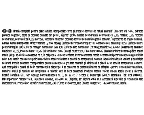 Informații despre hrana completă pentru pisici adulte