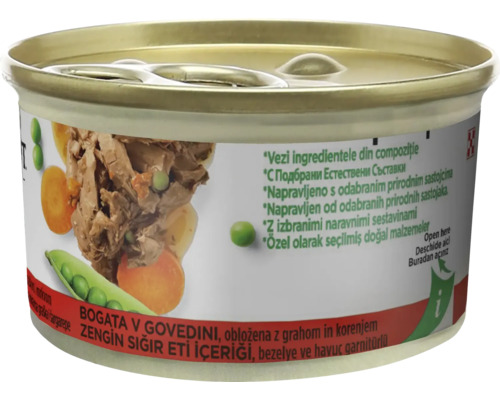 Conservă cu carne de vită, mazăre și morcovi