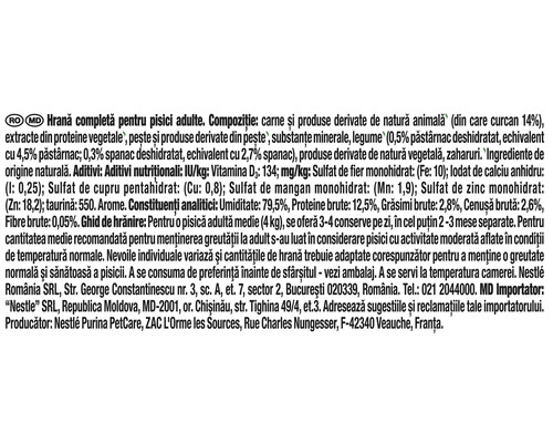 Hrană umedă pentru pisici PURINA Gourmet Nature's Creations cu Curcan, păstârnac și spanac 85 g