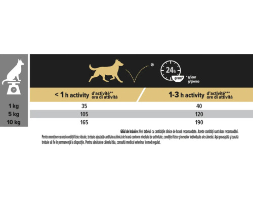Ghid de hrănire cu informații despre greutatea și nivelul de activitate al câinelui