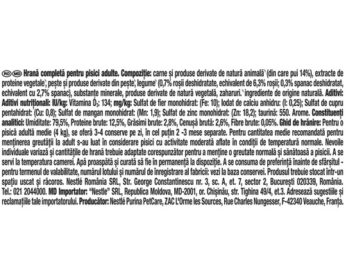 Informații despre compoziția și recomandările de hrănire pentru hrana pisicilor