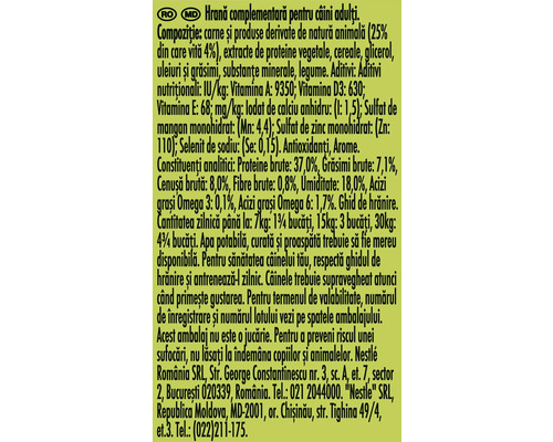 Informații despre ingrediente și recomandări de hrănire pentru hrana pentru câini.