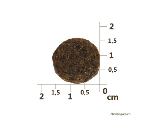 O singură bucată de hrană pentru câini cu indicarea dimensiunii în centimetri