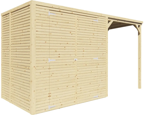 Cabină de grădină din lemn cu ușă dublă și anexă