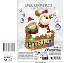 Decorațiune cu lumină și sunet cu figurină băiat și ren