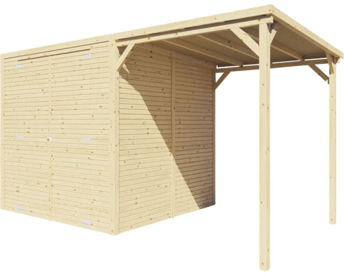 Garaj din lemn cu carport atașat