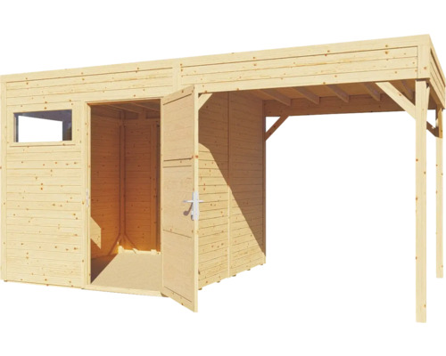 Cabină de grădină din lemn cu ușă dublă și copertină