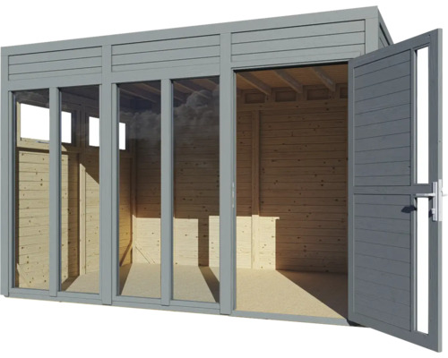 Cabină de grădină modernă cu uși glisante din sticlă și ușă dublă