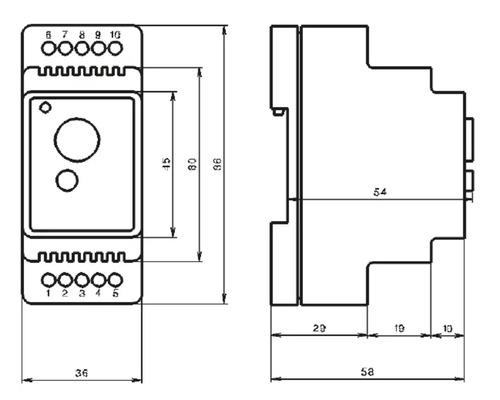 Desen tehnic al unei componente electrice cu dimensiuni.