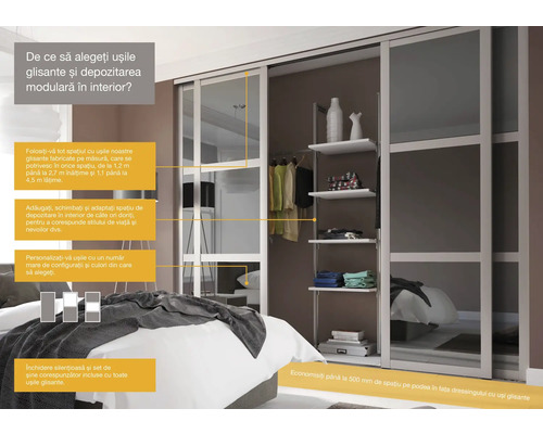Dormitor cu dulap modular cu uși glisante pentru interior