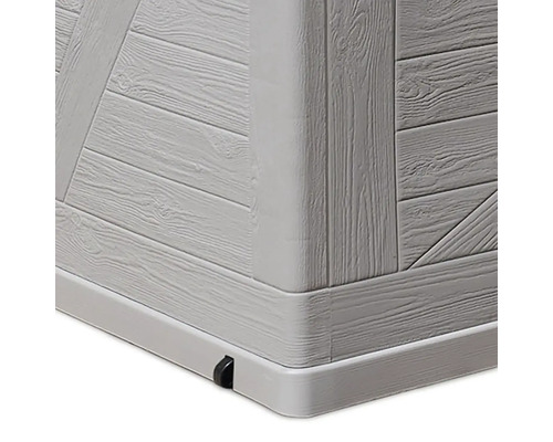 Imagine detaliată cu o cutie de depozitare cu aspect de lemn și roți