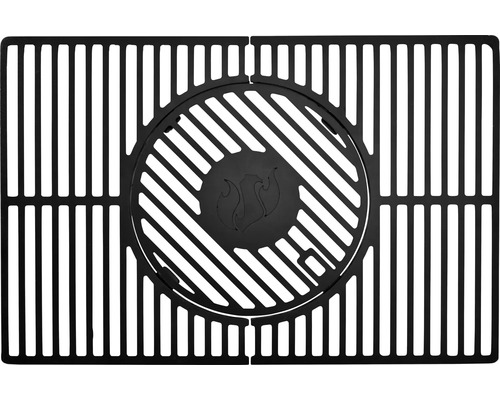 Gril cu grătar cu inserție rotundă și motiv cu flăcări