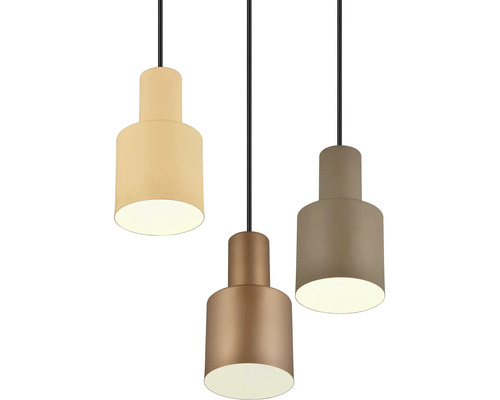 Trei lămpi suspendate metalice cu abajururi cilindrice