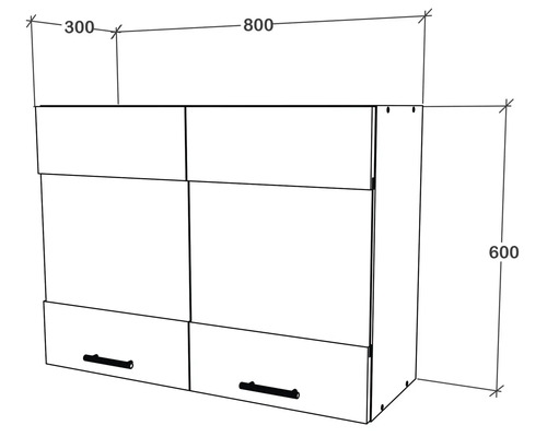 Desen tehnic al unui dulap suspendat cu dimensiunile: 600 înălțime, 300 adâncime, 800 lățime
