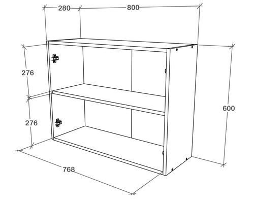 Desen tehnic al unui dulap de perete cu dimensiuni