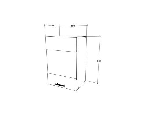 Desen tehnic al unui dulap suspendat cu dimensiunile 300, 400 și 600 mm