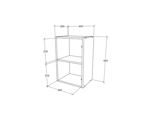 Desen tehnic al unui dulap de perete cu două compartimente și indicații de dimensiuni.