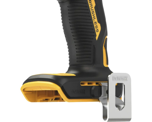 Imagine detaliată a unui ferăstrău vertical cu acumulator DeWalt cu clemă pentru curea