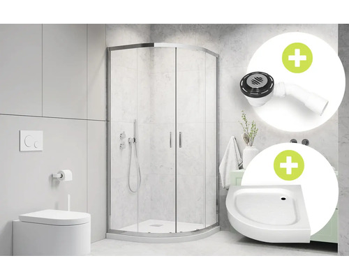 Mobilier complet de baie cu cabină de duș, cadă de duș și set de scurgere