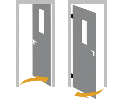Ilustrație a unei uși cu fereastră care poate fi deschisă în ambele sensuri.