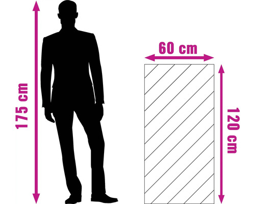 Ilustrație a dimensiunilor produsului: 120 cm înălțime, 60 cm lățime