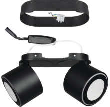 Lumină de plafon neagră cu două spoturi și accesorii de montaj