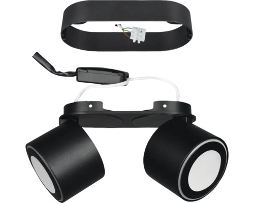Lumină de plafon neagră cu două spoturi și accesorii de montaj
