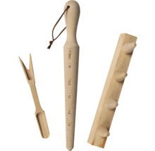 Set din lemn cu unelte de plantare: Diblu pentru răsaduri cu scală de măsurare, diblu pentru plantare și ajutor pentru semănat