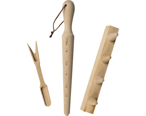 Set din lemn cu unelte de plantare: Diblu pentru răsaduri cu scală de măsurare, diblu pentru plantare și ajutor pentru semănat