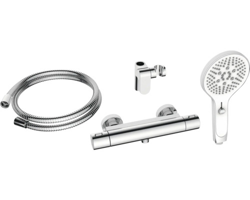 Set de duș cu furtun de duș, baterie termostatică, suport de duș și duș de mână