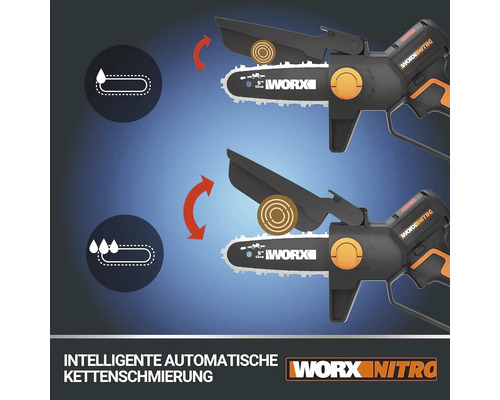 Lubrifiere automată a lanțului motoferăstrăului cu acumulator Worx Nitro