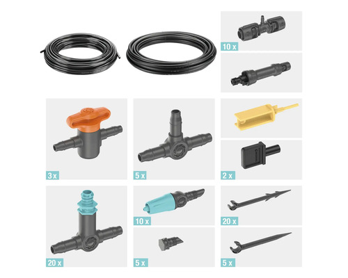 Set de irigare cu furtunuri, fitinguri și regulatoare pentru irigarea grădinii