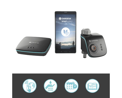 Sistem inteligent Gardena format din gateway, unitate de control și aplicație pe o tabletă