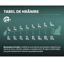 Tabel de hrănire pentru mâncare de pisici cu recomandări de greutate